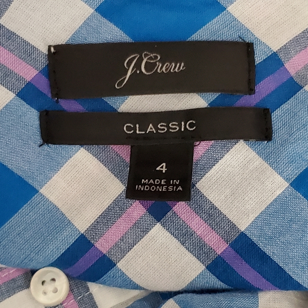 J. Crew classic size 4 blue pink plaid half Button Up Top NWOT - Picture 6 of 6